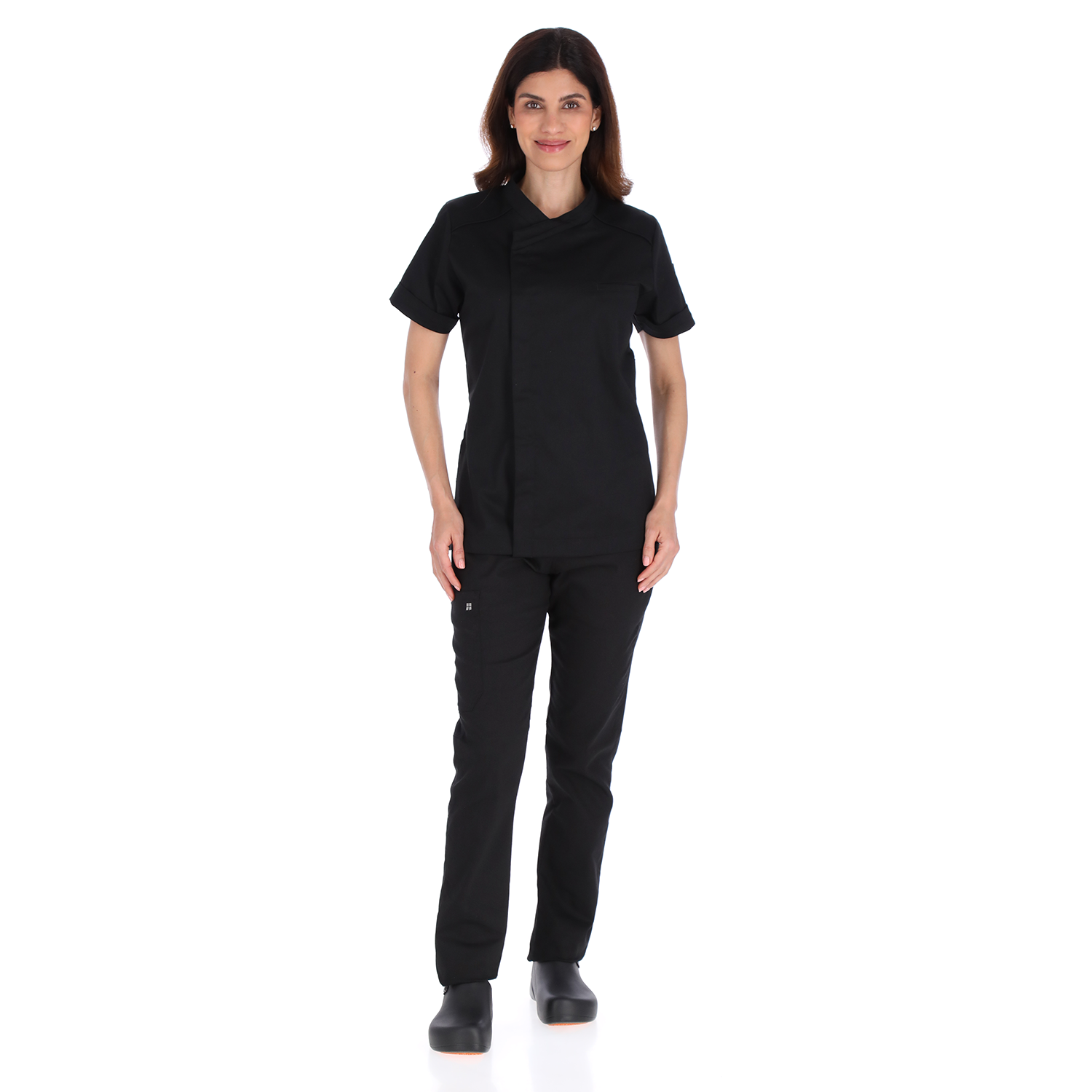 Unser black chef jacket featuring elegant minimalist design and durable breathable fabric for culinary professionals
