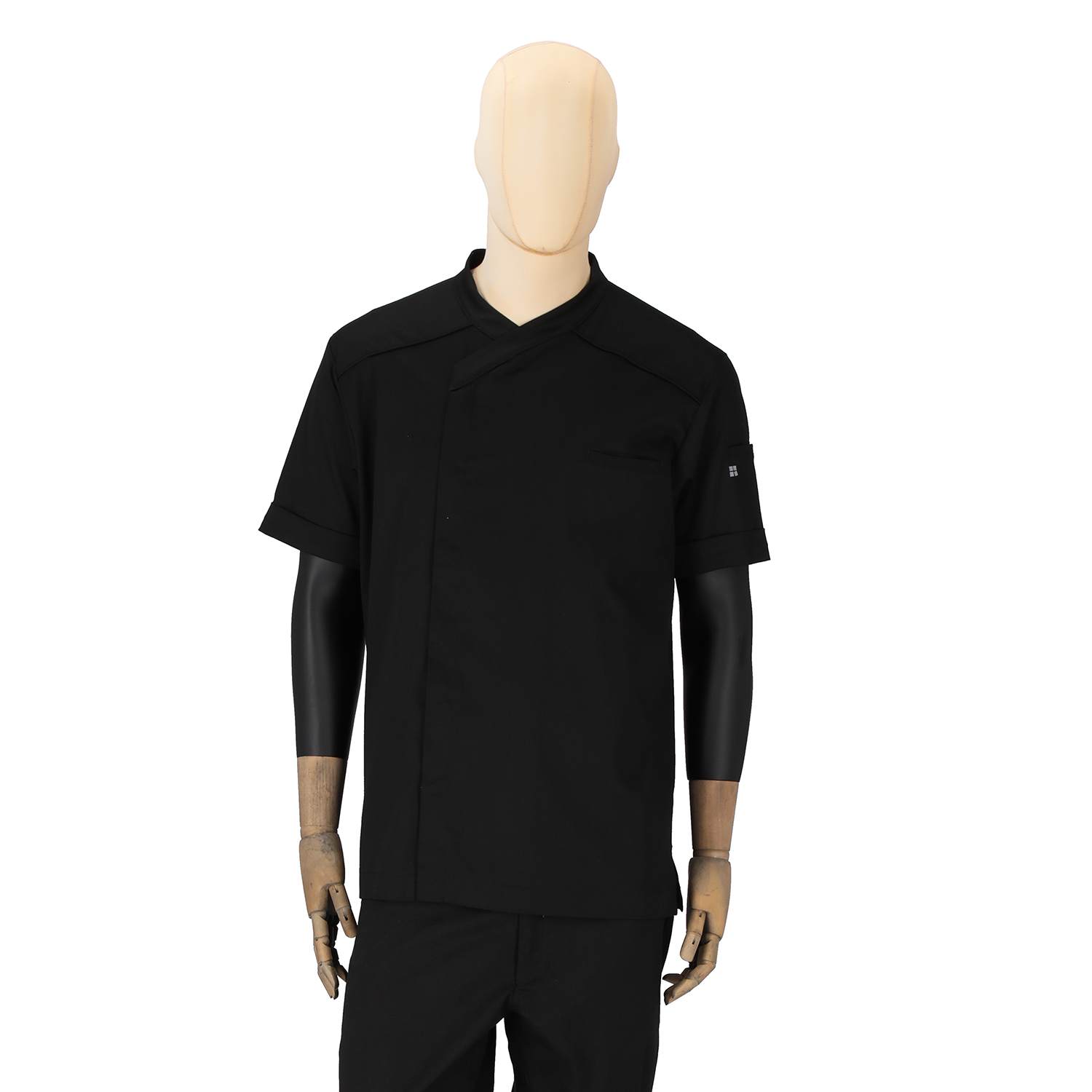 Dimitri - Short Sleeve Chef Coat - Crossover Hidden Snap Collar and Breathable Back Panel
