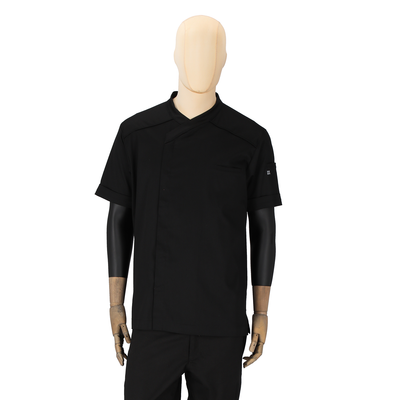 Dimitri - Short Sleeve Chef Coat - Crossover Hidden Snap Collar and Breathable Back Panel