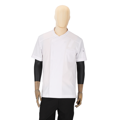 Dimitri - Short Sleeve Chef Coat - Crossover Hidden Snap Collar and Breathable Back Panel