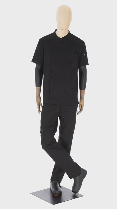 Dimitri - Short Sleeve Chef Coat - Crossover Hidden Snap Collar and Breathable Back Panel
