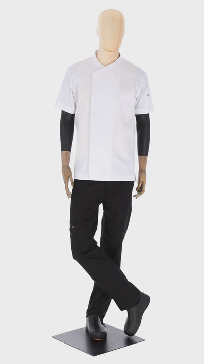 Dimitri - Short Sleeve Chef Coat - Crossover Hidden Snap Collar and Breathable Back Panel